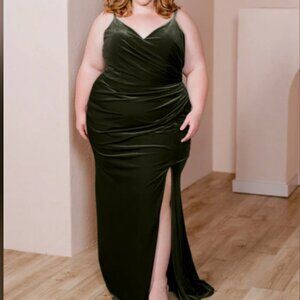 Revelry Bridesmaid Dress: RORY VELVET DRESS in Olive